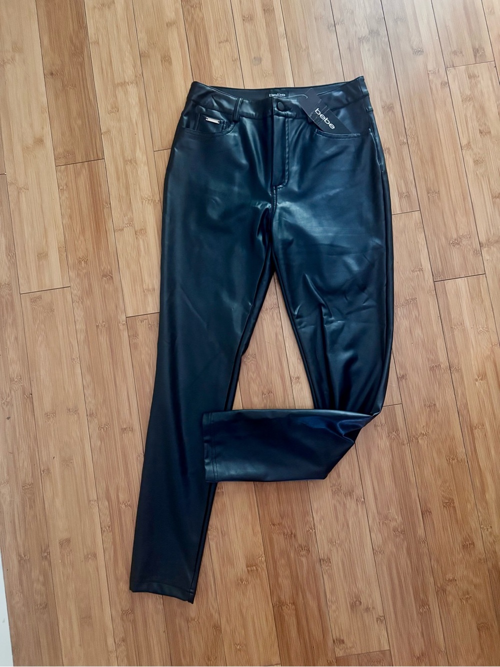 bebe Black Faux Leather Skinny Jeans